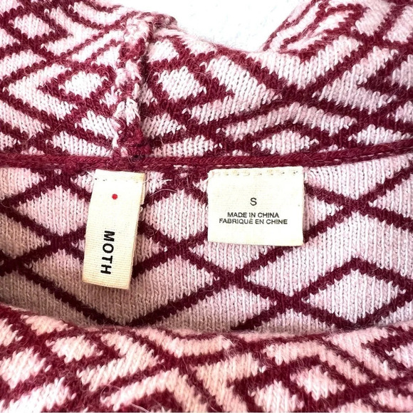 Anthropologie Moth Alpaca Cowl Turtleneck Sweater Maroon Geometric Print - Picture 2 of 9
